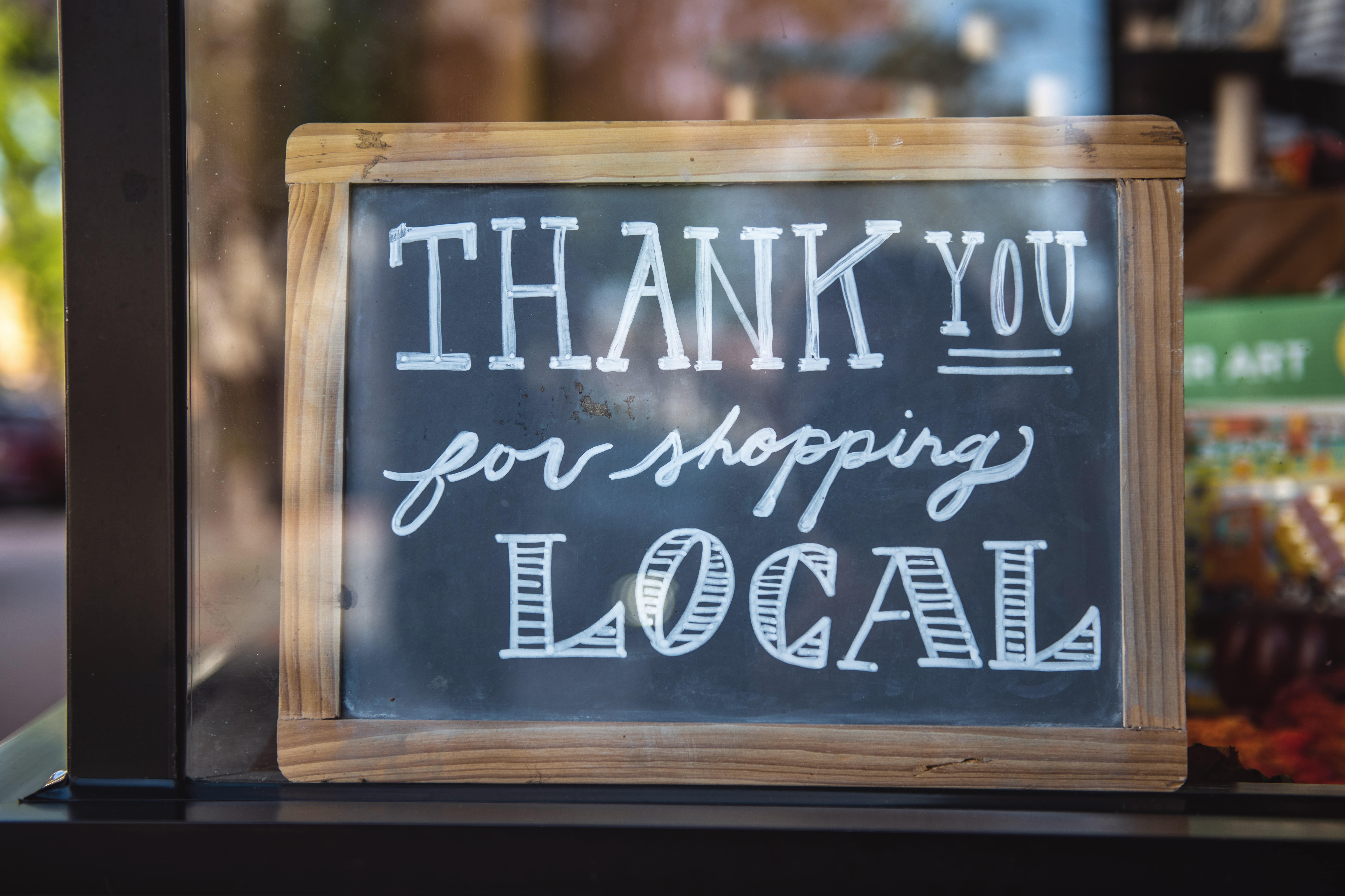 Sign in window reading Thank you for shopping local