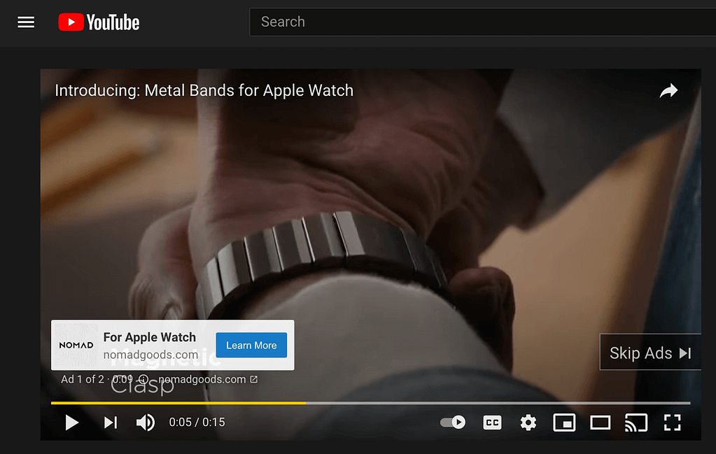 Ad for watch bands on YouTube